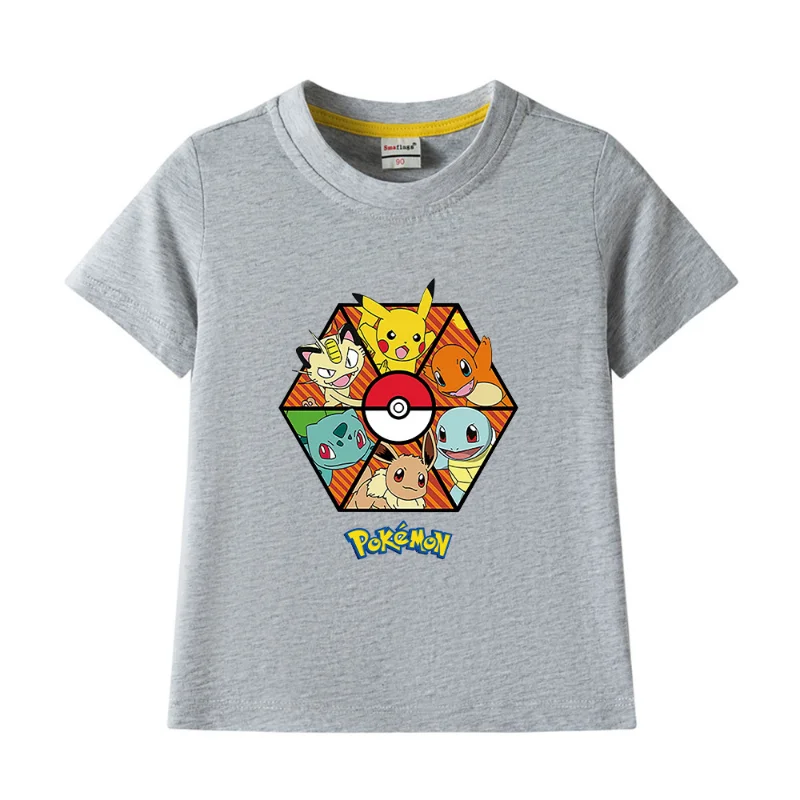 thumbnail image 1 of Camiseta de Pokémon Anime para niños, 100% algodón, ropa de verano para niños, figura de Anime, camiseta gráfica de Pikachu, regalo de cumpleaños para niño y niña, 1 of 5