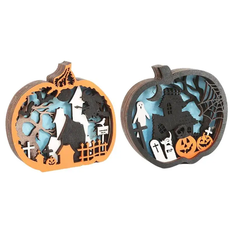 

Wooden Pumpkin Light String Pumpkin Skull Wooden Table Decoration Halloween LED Light House Tabletop Ornament For Decorations