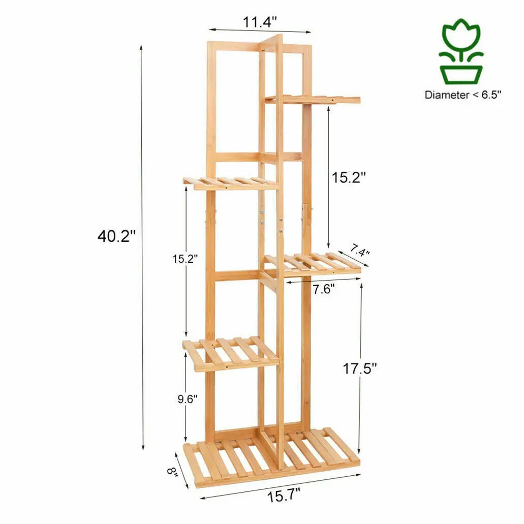 Bamboo 5 / 6 Tier Plant Stand Rack Multiple Flower Pot Holder Shelf Indoor Outdoor Planter Display Shelving Unit for Patio