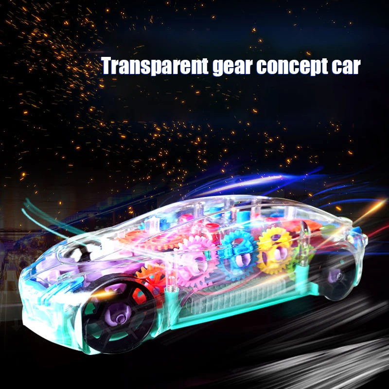 Kids Flashing Electric Racing Car Toys Transparent Light Colorful LED Music Mechanical Gear Vehicle Luminous Model Children Gift 5