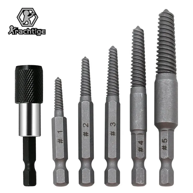 5Pcs Electric Hexagonal Shank Broken Head Screw Extractor Tool +60mm Hexagonal Shank Quick Release Self-locking Extension Rod