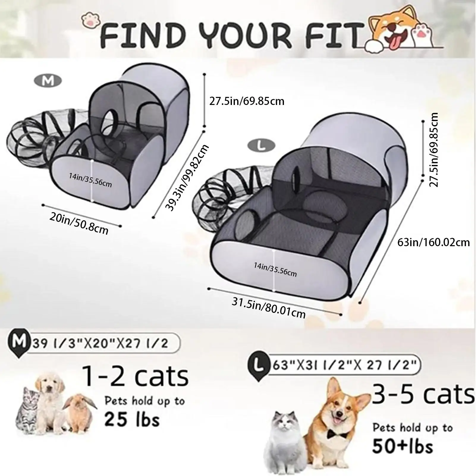 Outdoor Cat Play Pen Dog Playpen Cat House Tent Foldable Enclosure House Interactive Toys Playground for Cats Small Animals