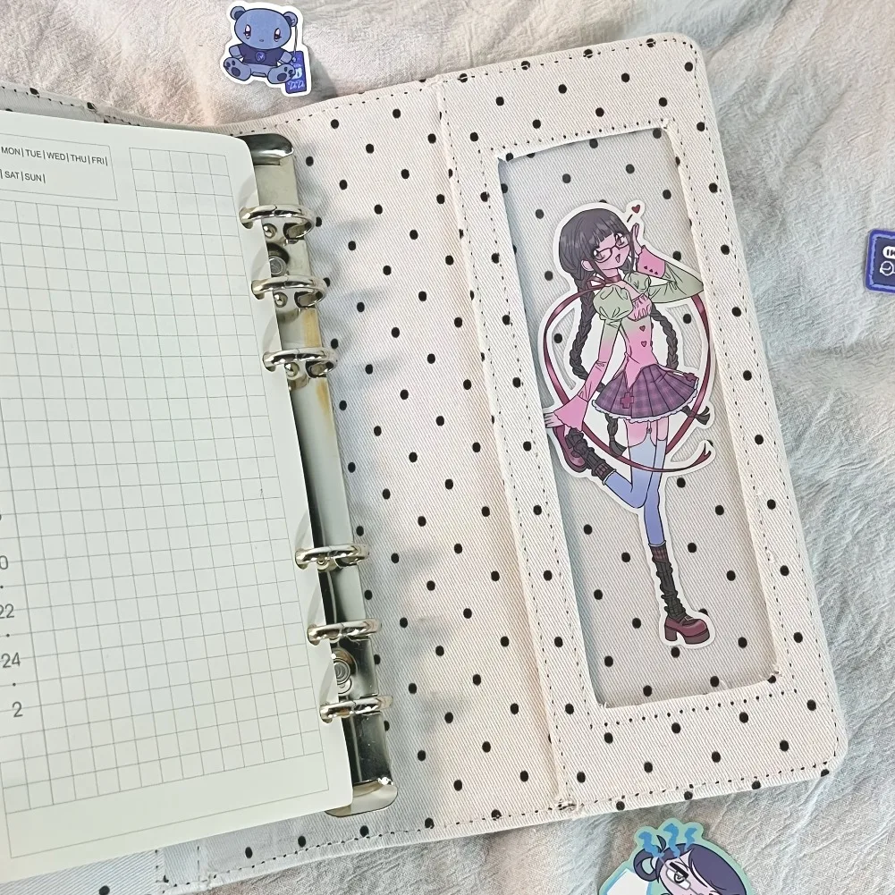 Quaderno A6 a pois con rilegatura a 6 anelli, portatile, per scrapbook fai da te, diario, album fotografico multitasche, agenda, regalo scolastico - immagine 6