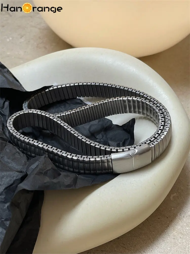 HanOrange 2024 Spring Summer Vintage 62cm Metal Belt Women Stainless Steel Minimalist Decorative Belt Female Silver