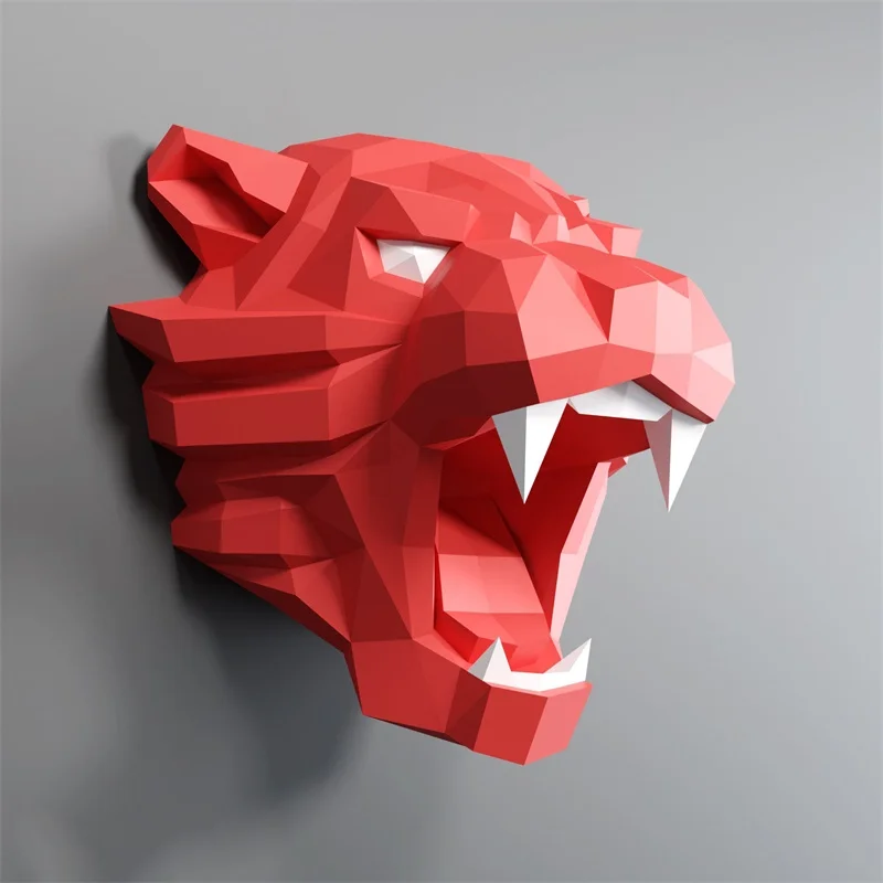 Tiger Head 3D Paper Model Home Wall Decoration DIY Hanging Origami Papercraft Low Poly Handmade Art Sculpture Props Creative Toy
