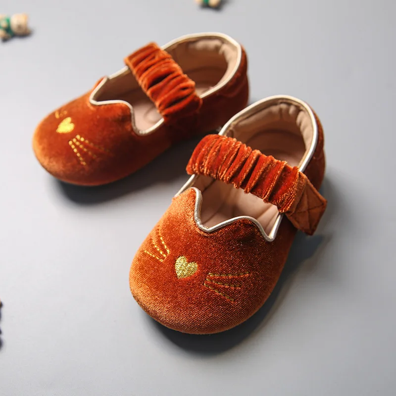 Girls' Velvet Princess Shoes Single Shoes Cute Cartoon Anti Slip Soft Bottom Baby Indoor Kindergarten Mary Jane Children's
