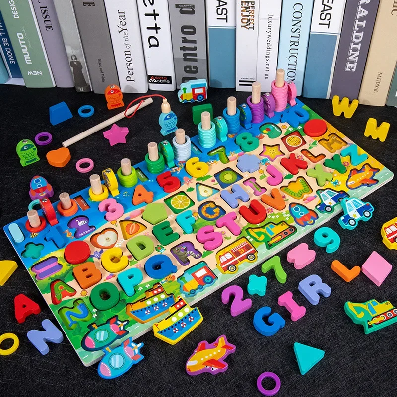 لوحة مونتيسوري الخشبية التعليمية 7 في 1 - أرقام، ح...