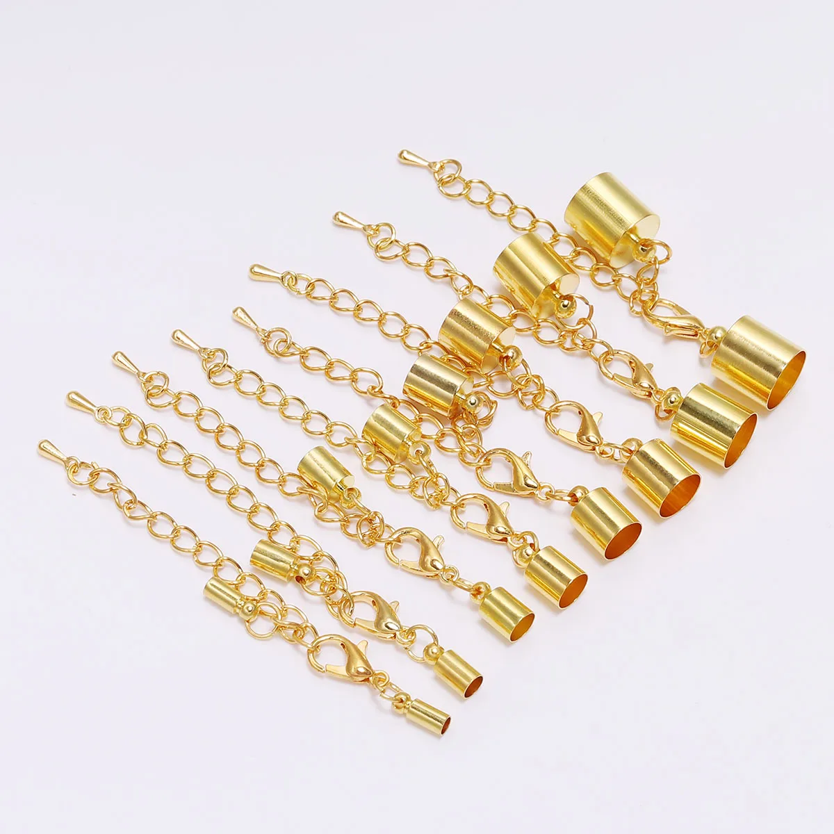 10 teile/los 3-10mm Karabiner Haken Lederband Crimps End Spitze Kappen Anschlüsse Verlängerung Kette Für Armband schmuck Machen – Detail 11