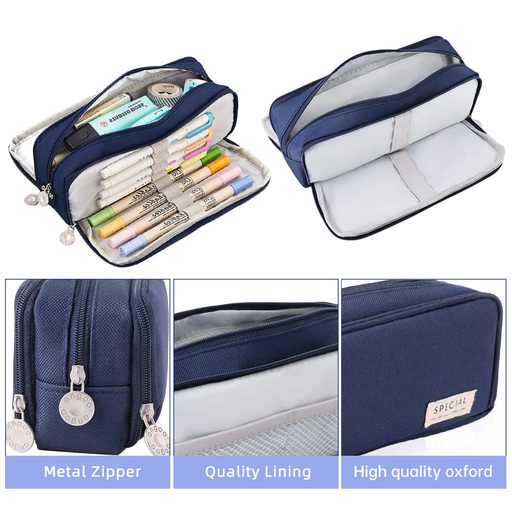 Astuccio di grande capacità con 3 scomparti Astuccio con apertura su entrambi i lati Organizzatore di cancelleria per studenti Essenziale per la scuola - immagine 4