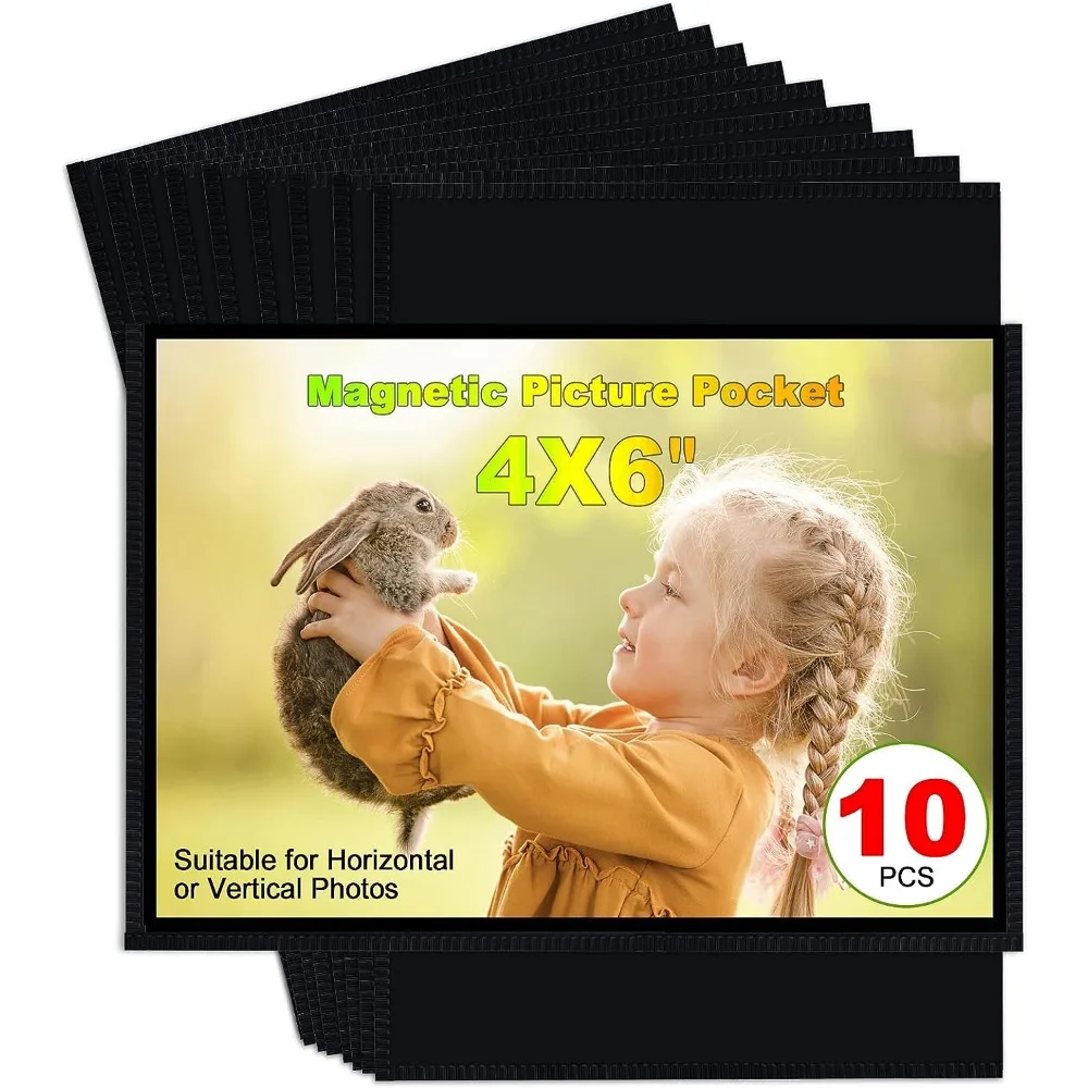 Black Magnetic Photo Frame 10 Piece Set Refrigerator Magnet Picture Sleeves Wall Art Poster Hanger Home Decoration Holder photo frame