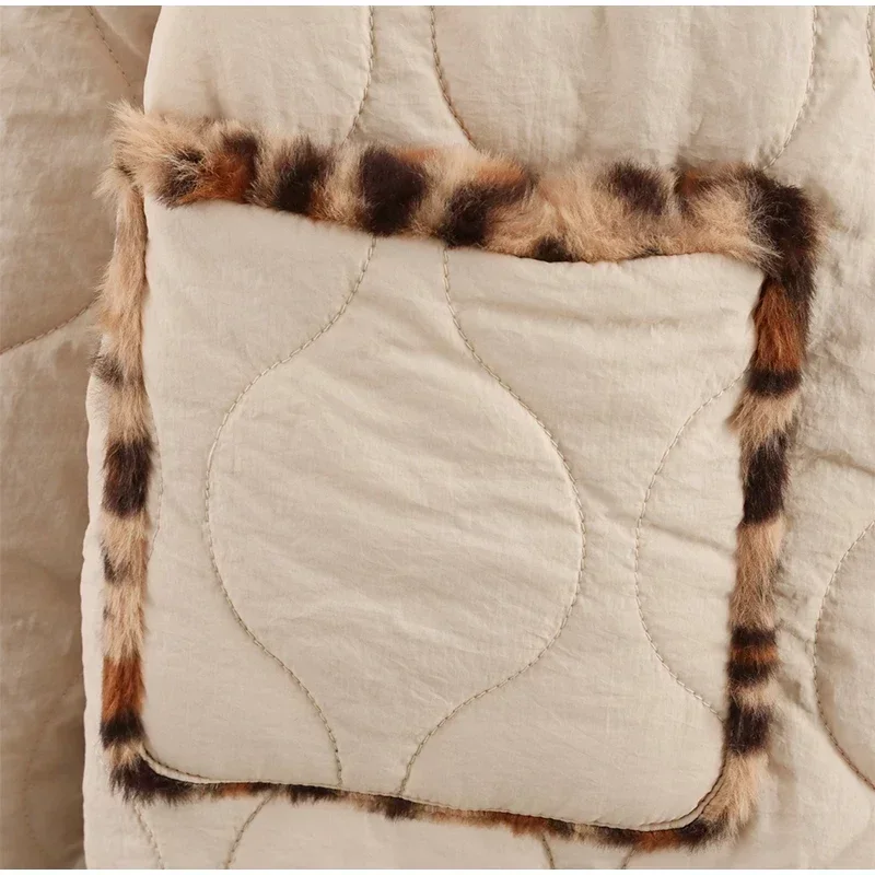 Parkas acolchadas de leopardo de doble cara para mujer, abrigo vintage de polar con solapa y botones, de manga larga, ropa de abrigo gruesa y cálida para mujer 2025