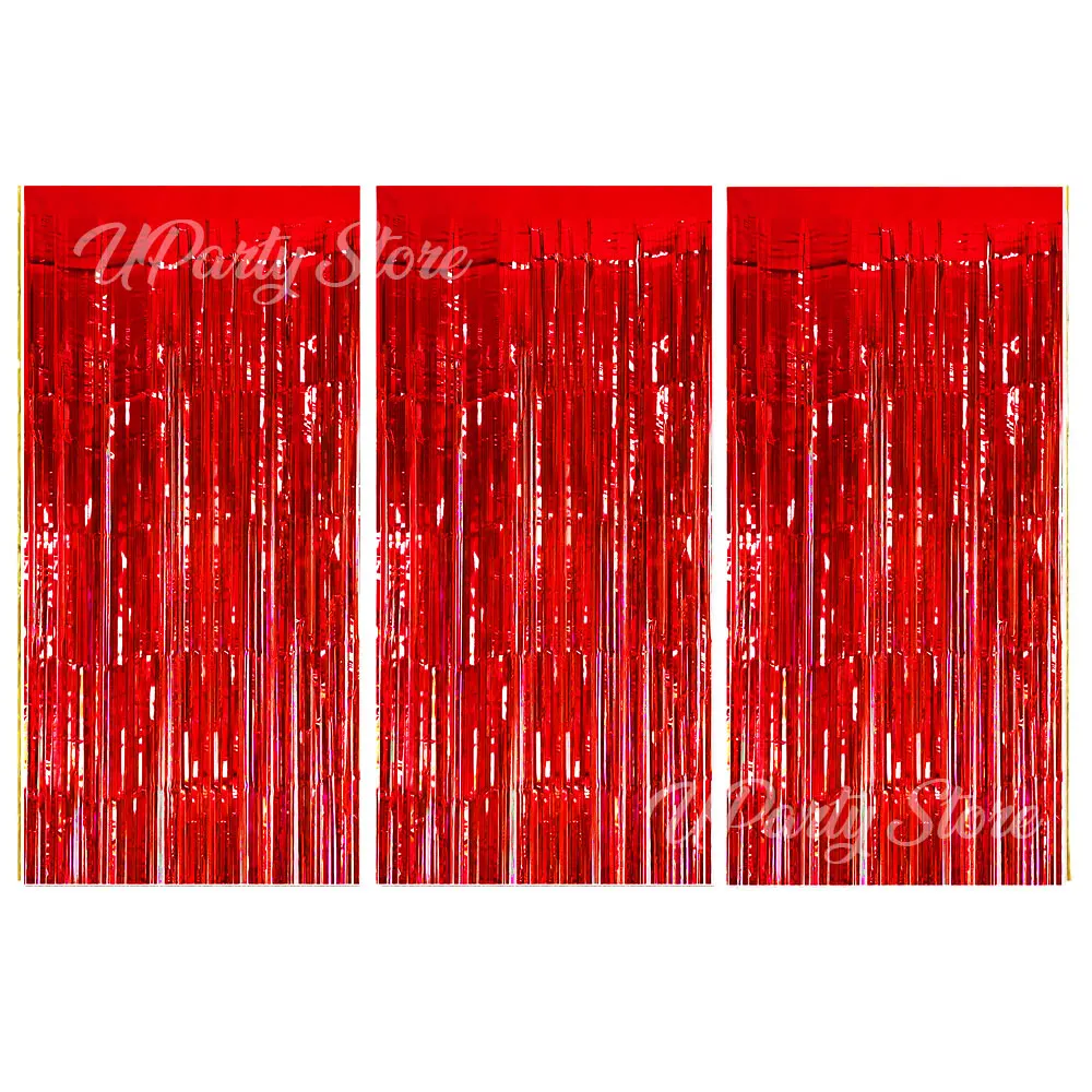 Silver Foil Fringe Curtains - Set of 3, Metallic Rose Gold Tinsel Streamers for Celebrations and Events Backdrop Decor