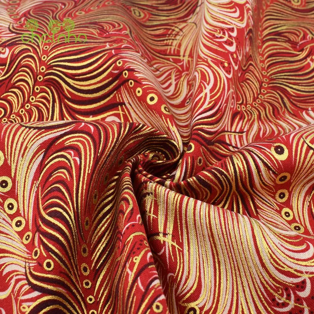 Chainho,Printed Plain Weave Cotton Fabric,Patchwork Cloth,DIY Quilting Sewing Material,Bronzing Series Textile,20x25cm,15CD45