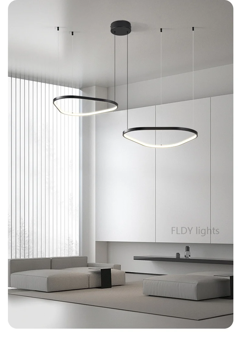 Moderne LED-Designer-Pendelleuchten, schwarz-weiße Ringe, Licht für Küche, Heimdekoration, Innentreppe, Esstischbeleuchtung – Detail 2