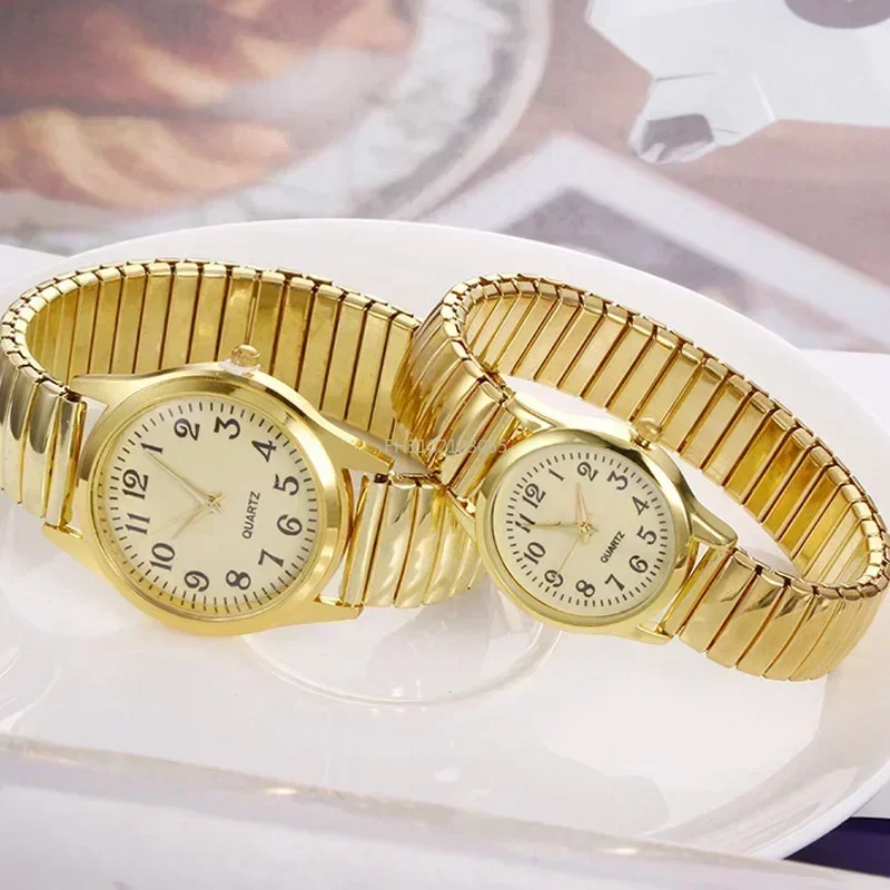 Man Women Couple Wrist Watches Stainless Steel Band Alloy Lovers Business Quartz Movement Wristwatch Elastic Strap Band Watch 6