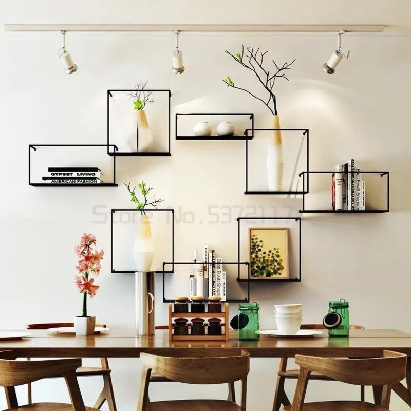 Estante de pared simple para interiores, sala de estar, cocina, partición  de hierro forjado, marco decorativo para colgar en la pared, estante de