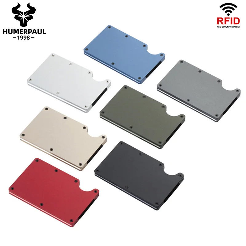 Porte-cartes en aluminium RFID pour hommes et femmes, portefeuille à pince à billets, poche avant mince, minimaliste, facile à perfectionner