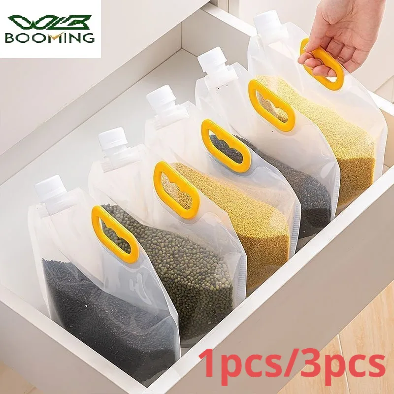 

1/3pcs Sealed Storage Bag Rice Packaging Bag Grain Moisture-proof and Insect Proof Transparent Portable Food Bag Reusable