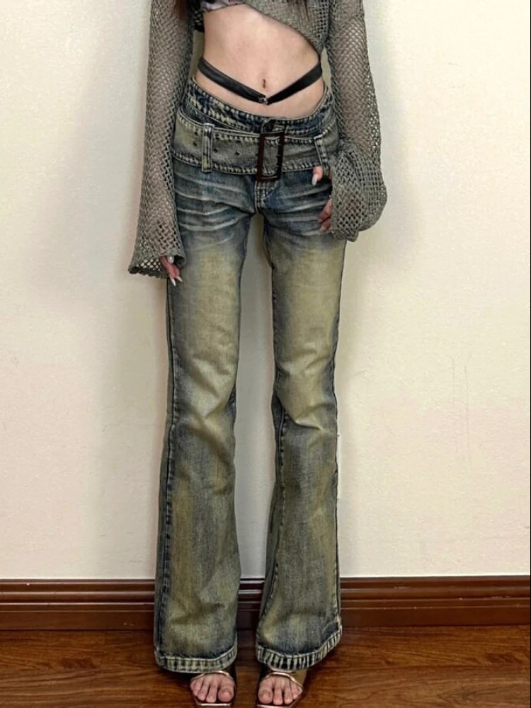 

Woman Wash Jeans Tie-dyed Straight Leg Denim Low Waist Pants Slim New Design Daily Retro Preppy Style Design Sexy Clubwear