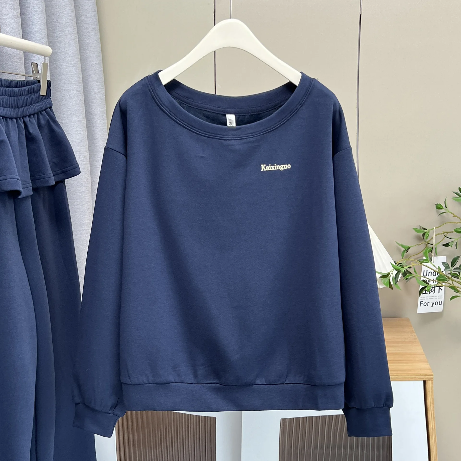 XXXXL Fashion Plus Size Women's Sets 2025 Autumn New Style Navy Blue Hoodie And Trousers Two Pieces Set