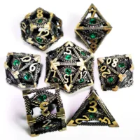 DnD Metal Dice Set - Hollow Dragon Eye Green D&D Dice with Zinc Alloy Core, 7 Polyhedral RPG Dice for Dungeons & Dragons 1