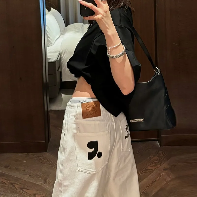 Tonngirls 여성용 화이트 아메리칸 레트로 청바지, 하이 스트리트 캐주얼 스트리트웨어, 데님 와이드 레그 팬츠, 대형 사이즈 Y2k 바지