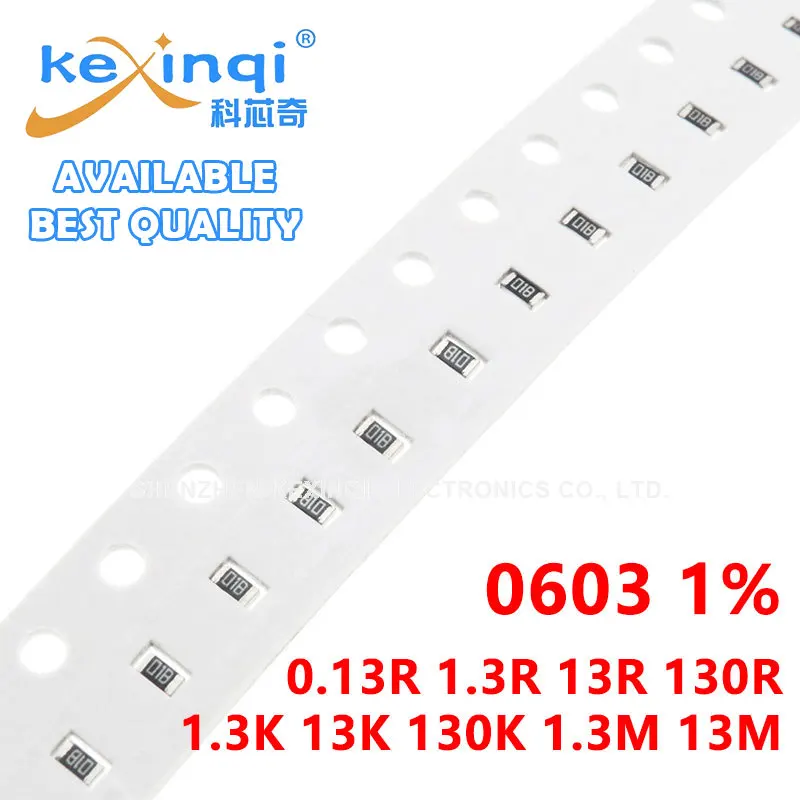 

100pcs/lot SMD 0603 Resistor 1% 1/10W resistance 0R Ohm 0.13R 1.3R 13R 130R 1.3K 13K 130K 1.3M 13M