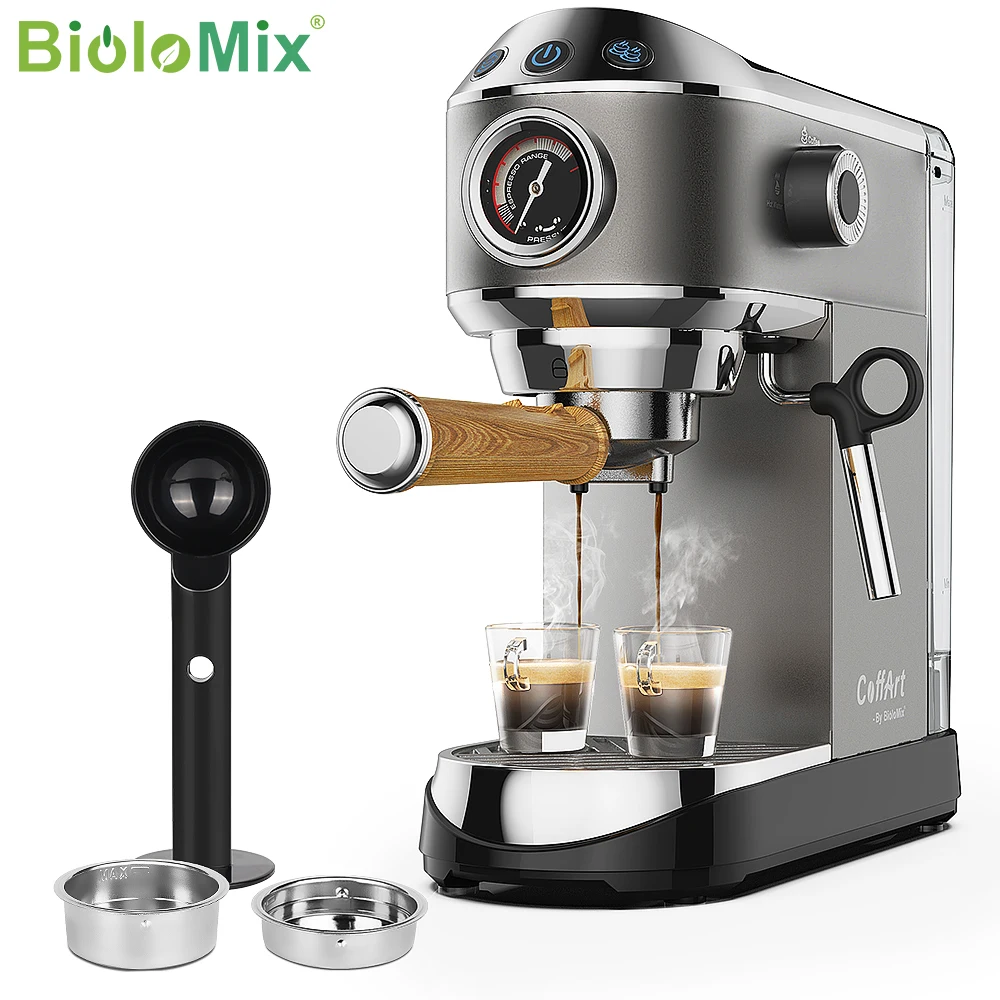 Biolomix 20 Bar Semi-Automatische Poederkoffiemachine, Met Melkstoomschuimer, Voor Espresso, Cappuccino, Latte En Mokka