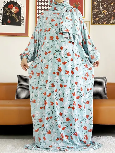 2025 coton musulman dame Abayas Ramadan vêtement de prière dubaï turquie moyen-orient Femme Robe ample Robe africaine Turban Joint