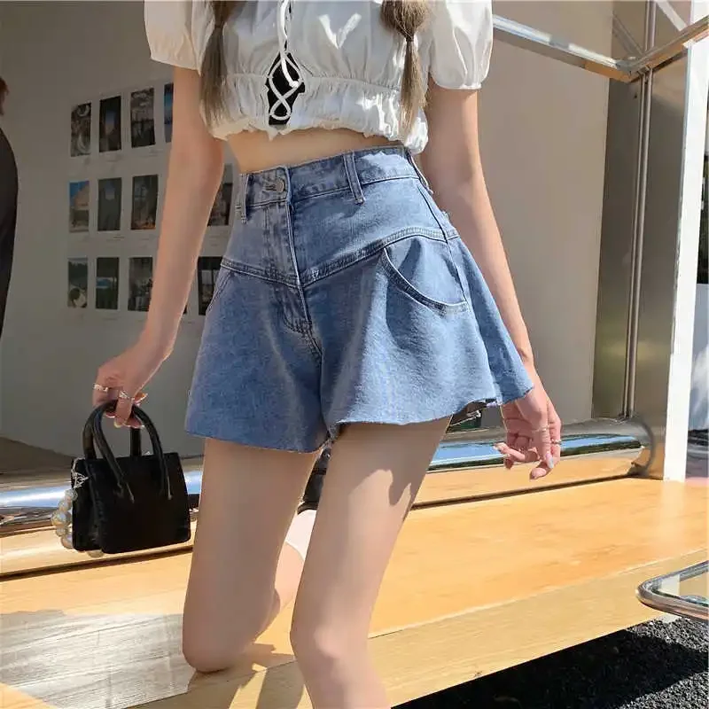 

Design Wide Fashion Leg Denim Shorts Women Girls Summer Student Hot Pant Ruffle Short Pants Jeans
