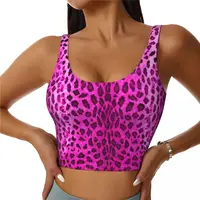 Custom Pink Leopard High Impact Sports Bras Women's Animal Skin Print Seamless Workout Running Crop Tank Tops