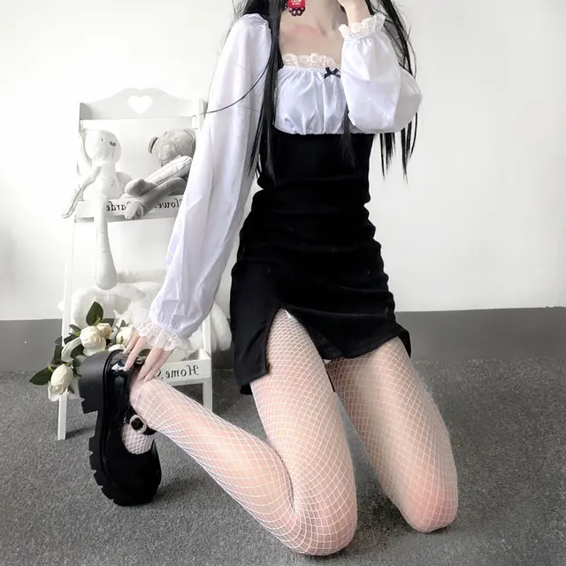 Sexy Gothic Tights Pantyhose Women Fashion Punk Style Hole Fishnet Stockings Anime Lolita Thigh High Stocking Hollow Out Hosiery White M