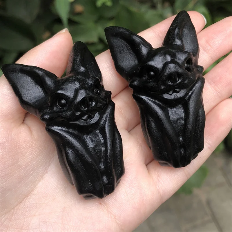 

6,8 см природный обсидиан летучая мышь резьба кристаллы ремесла рейки украшения на Хэллоуин подарок украшение для дома 1 шт.