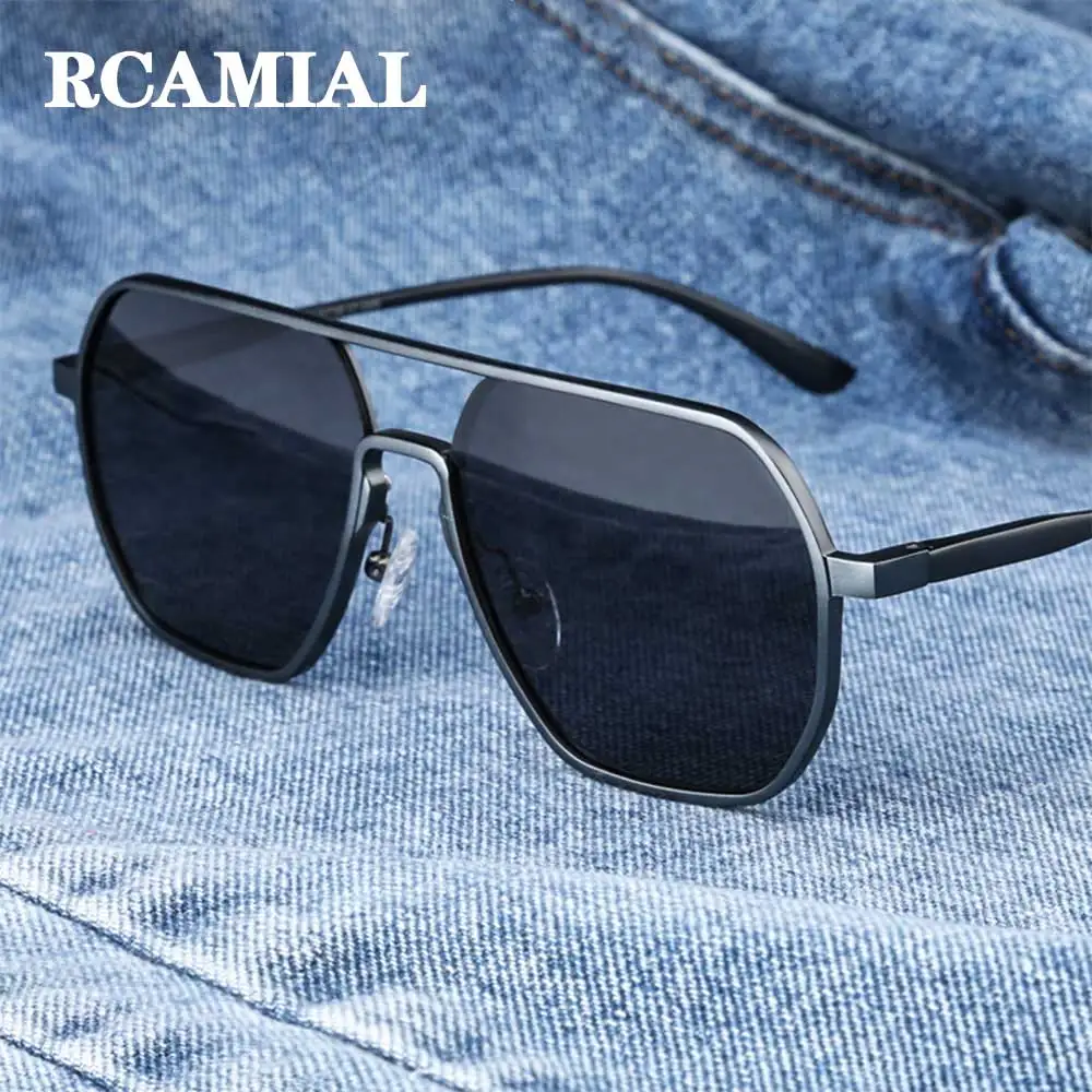 

RCAMIAL Sunglasses Men Polarized Anti-Glare Lens UV400 Aluminum Magnesium Frame Lightweight Car Driving Glasses 8692