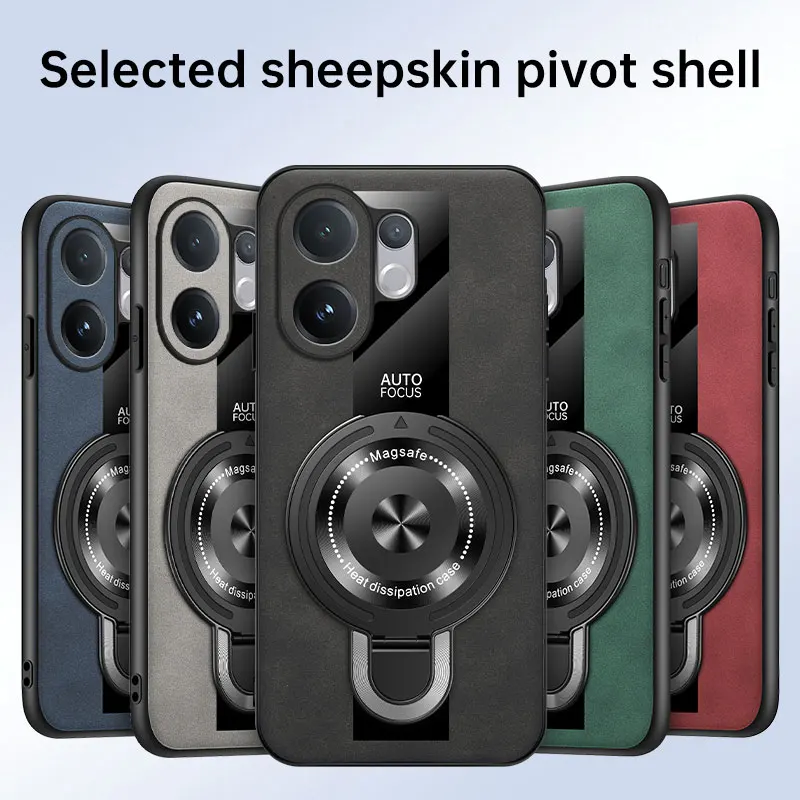 Luxury Shockproof Case with Magnetic Ring Holder and Leather Back Cover