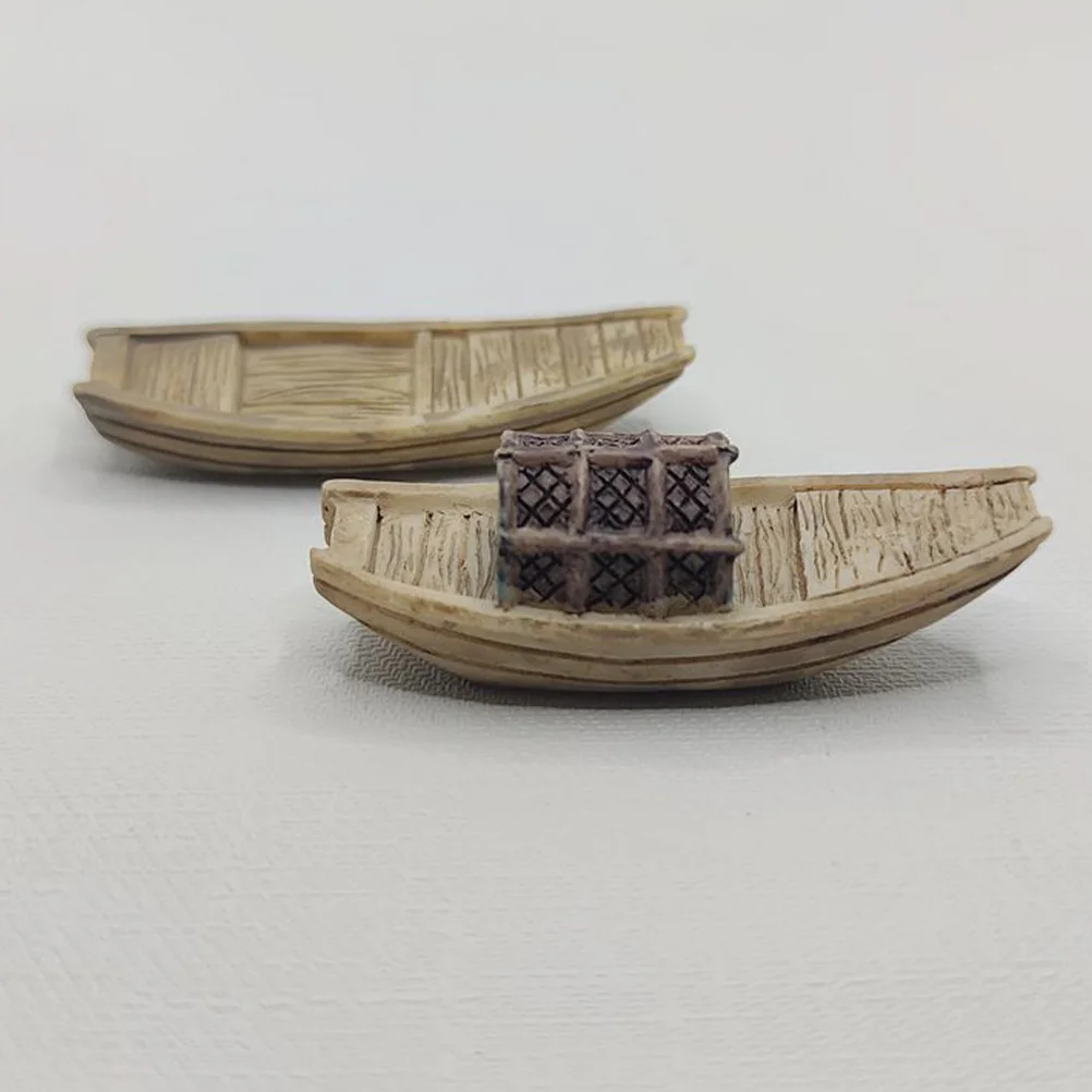 4 Pcs Micro Landscape Fishing Boat Decor Decoration Ornament Adornment Mini Plastic Retro 6