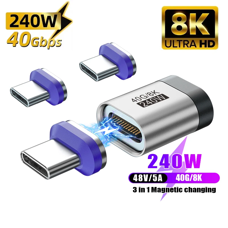 High-Power Magnetic USB-C to USB-C Fast Charge Adapter with USB4.0 and 8K Support