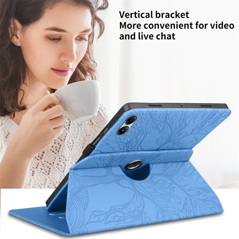 Embossed Tree Wallet Flip Folio with 360-Degree Rotating Capability