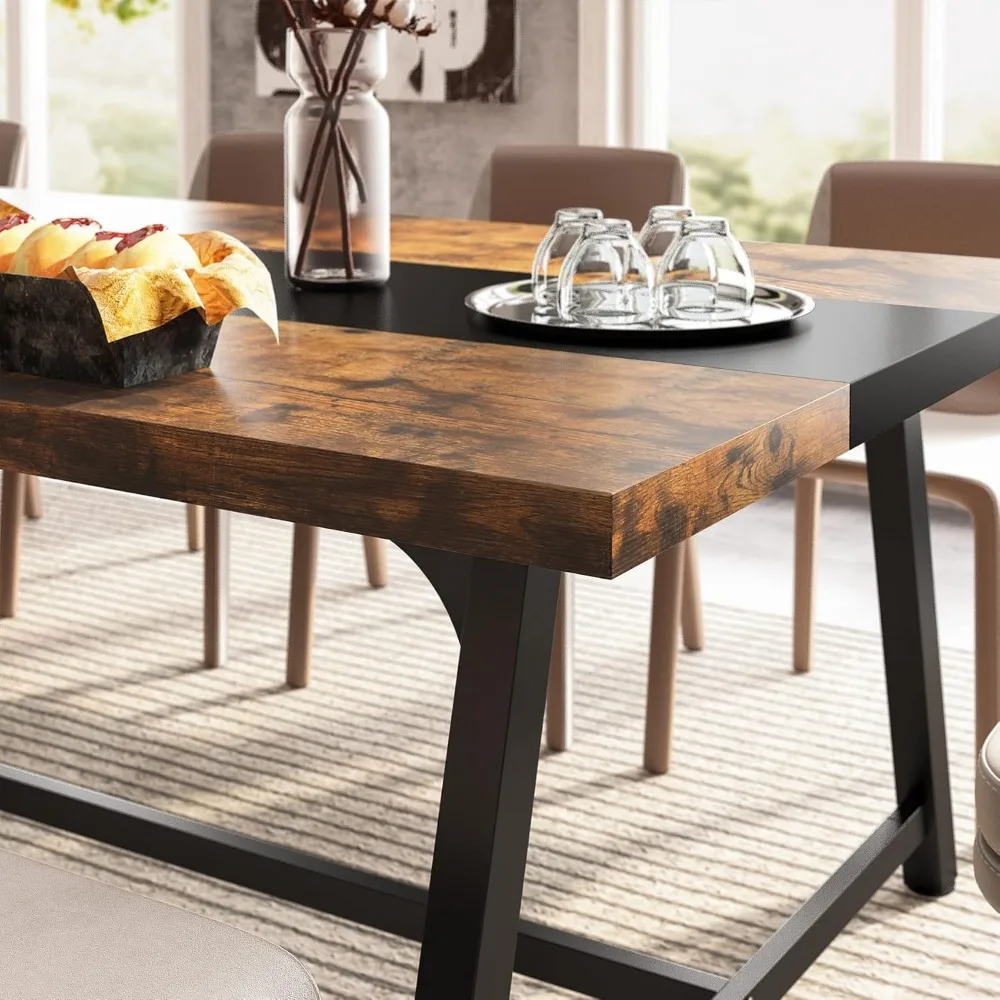 Dining Table for 8 People, 70.87-inch Rectangular Wood Kitchen Table with Strong Metal Frame, Industrial Large Long Dining Room 2