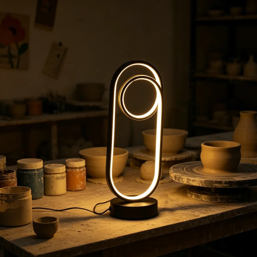 1PC 현대식 더블 링 타원형 LED 테이블 램프, 따뜻한 백색 무드등, USB 전원 장식 램프 (침실, 발코니용)