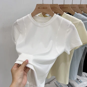 AOSSVIAO 2025 الصيف قصيرة الأكمام المحملة امرأة الملابس التي شيرت مثير Y2k قمة مثير المرأة س الرقبة تي شيرت مطاطا سليم القمم 2