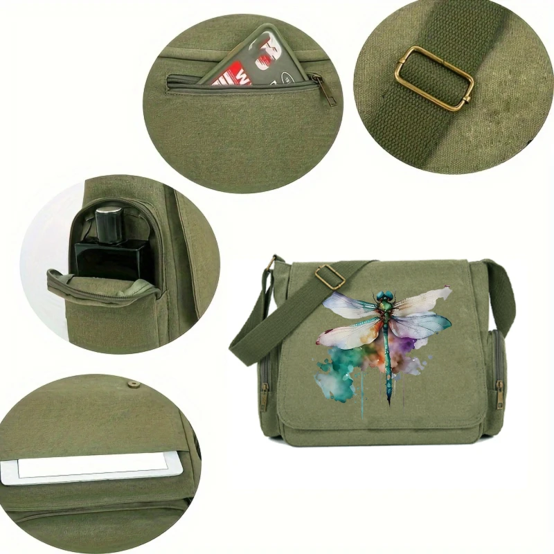 Women's Shoulder Bag Crossbody Bag Messenger Bag Laptop Bag Canvas Dragonfly Large Capacity Pockets