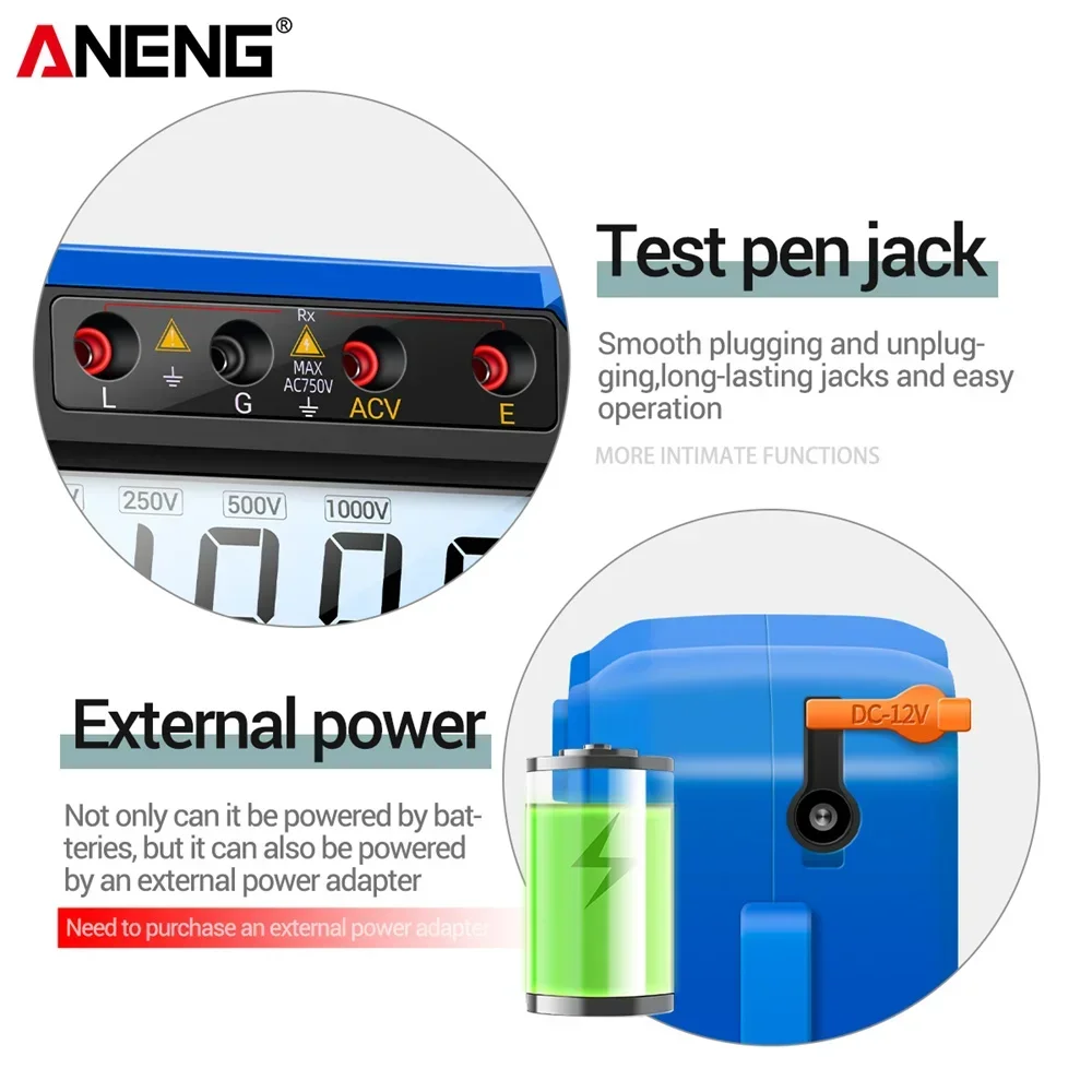 ANENG MH10 Blue Color HD Resistance Meters Ohmmeter Tester 0.1 M&Omega;- 2000M&Omega; Insulation Resistance Test Ohmer Gauge Meters Tools