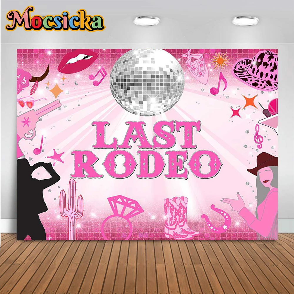 Last Rodeo Girl Baby Birthday Poster Sfondo Retro Pink Disco Cowboy Music Party Messico Cactus Decor Sfondo Foto Neonato