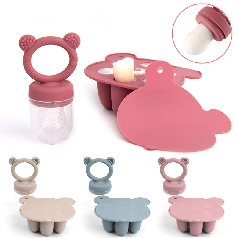 Animal Design Bear Set Fruit Feeder Breast Milk Freezer Tray Food Soup Silicone Freezer Tray Silicone Popsicle Mold Silicone Fruit Feeder Fruit Feeder Pacifier