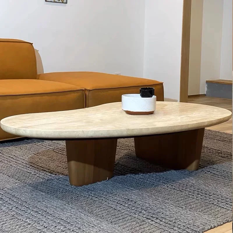 Nodic Natural Stone Solid Wood Leg Coffee Table New Design Luxury Living Room Italian Irregular Coffee Table