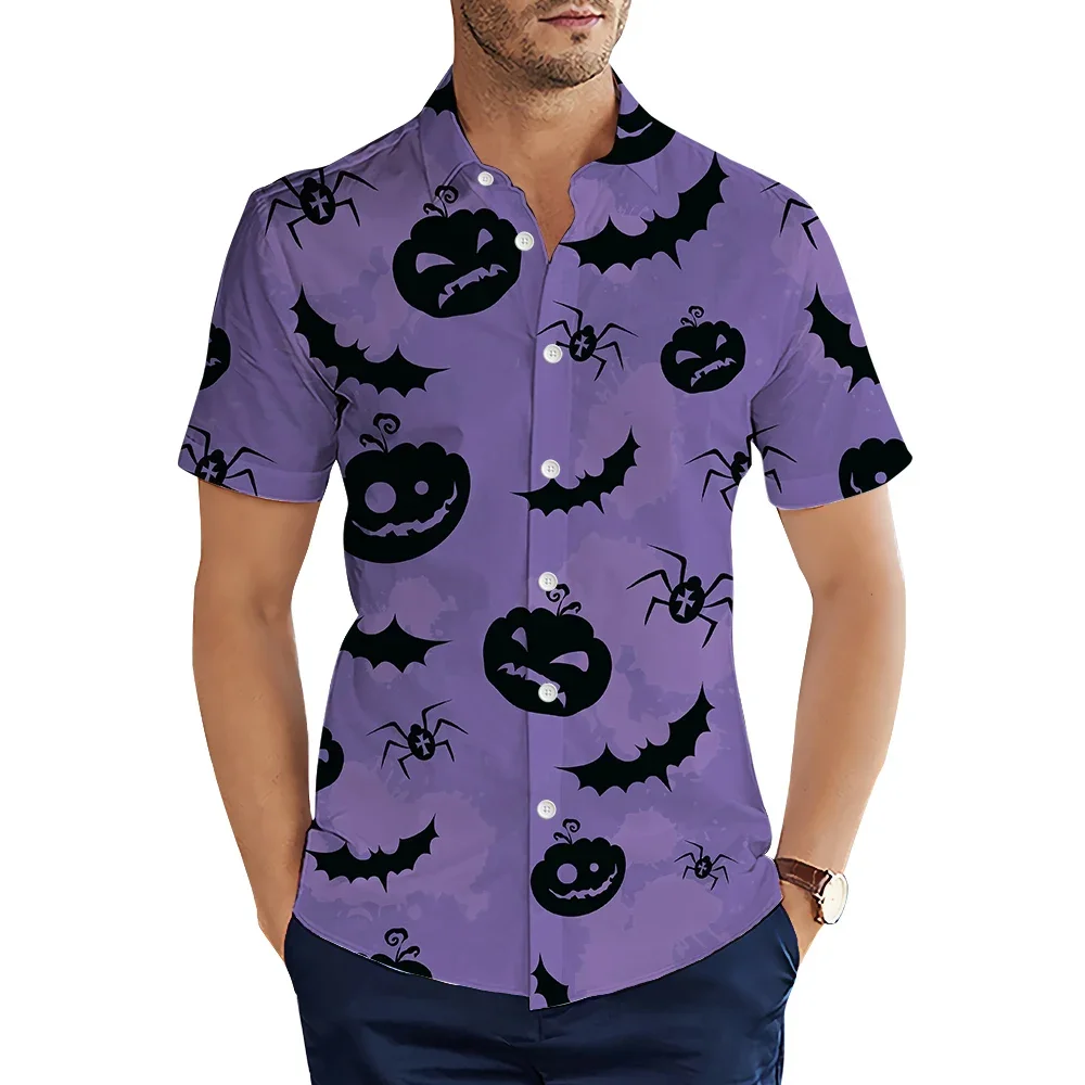 Men's Professional Lapel 3D Halloween Party Fashionable Comfortable Hawaiian Shirt Men Women Summer Beach Short Sleeve Shirt