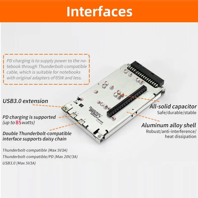 Base de carga TH3P4G3 para ordenador portátil, dispositivo de carga PD de 85W, compatible con Thunderbolt, GPU, Notebook a tarjeta gráfica externa, 40Gbps, Macbook y Windows