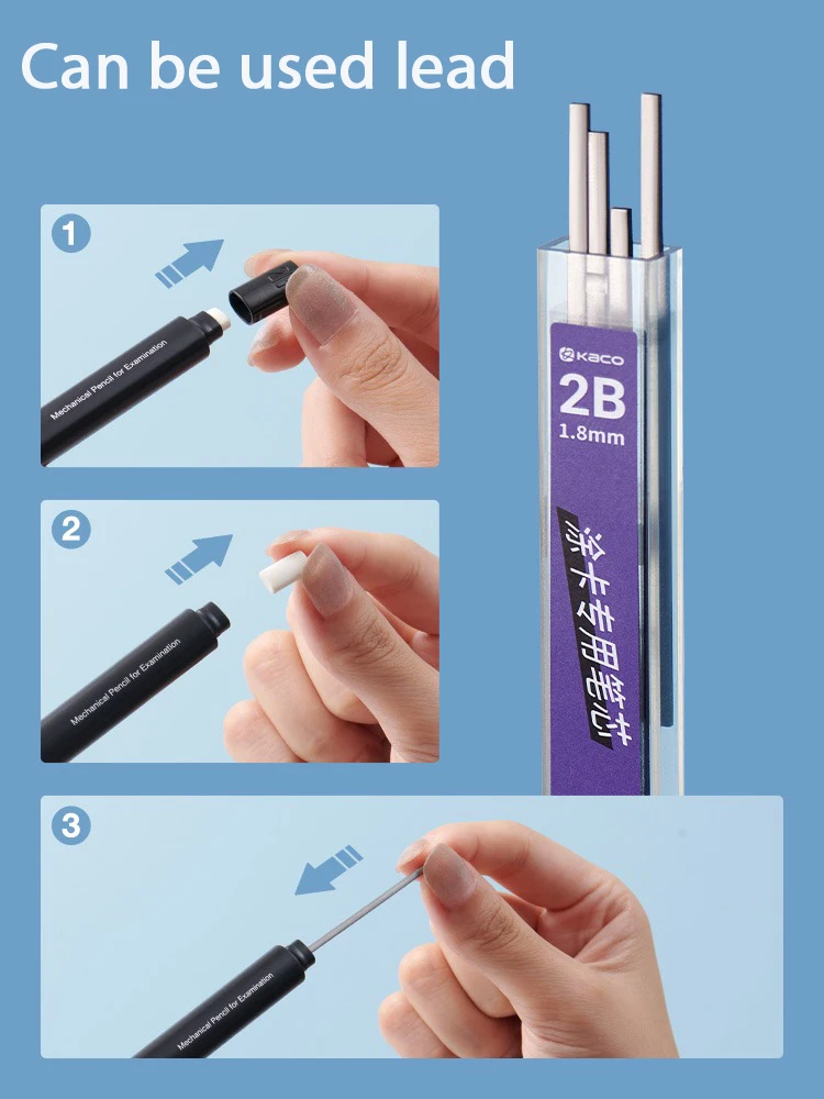 KACO 2B Exam Mechanical Pencil Set 1.8mm Flat Lead Foam Eraser Automatic Pen Kit, School Students Answer Card Testing Stationery 4