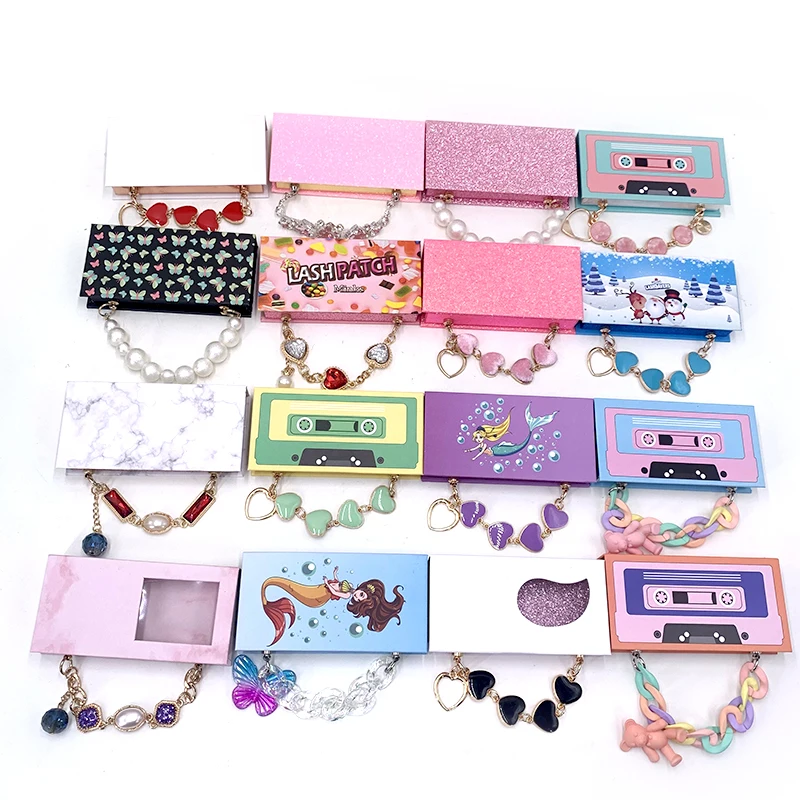 Wholesale  Eyelash Packaging Box Custom Logo Magnetic Packaging Cases 3D Mink Lashes Boxes Diamond Chain Magnetic Case With Tray 6